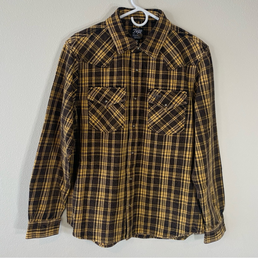 PRPS Flannel Western Snaps Thick Cotton $228 Brown Yellow - Size Medium